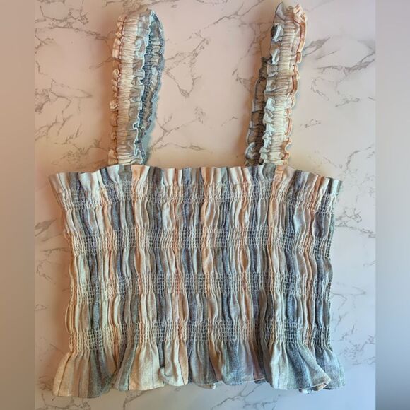 ASTR Twiggy Striped Smocked Crop Tank Top | Medium - Picture 3 of 8